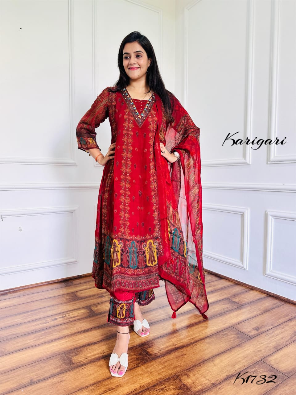 Elegant Soft Organza 3-Piece Suit with Sequin, Cheena & Coin Work Detailing – mahroon