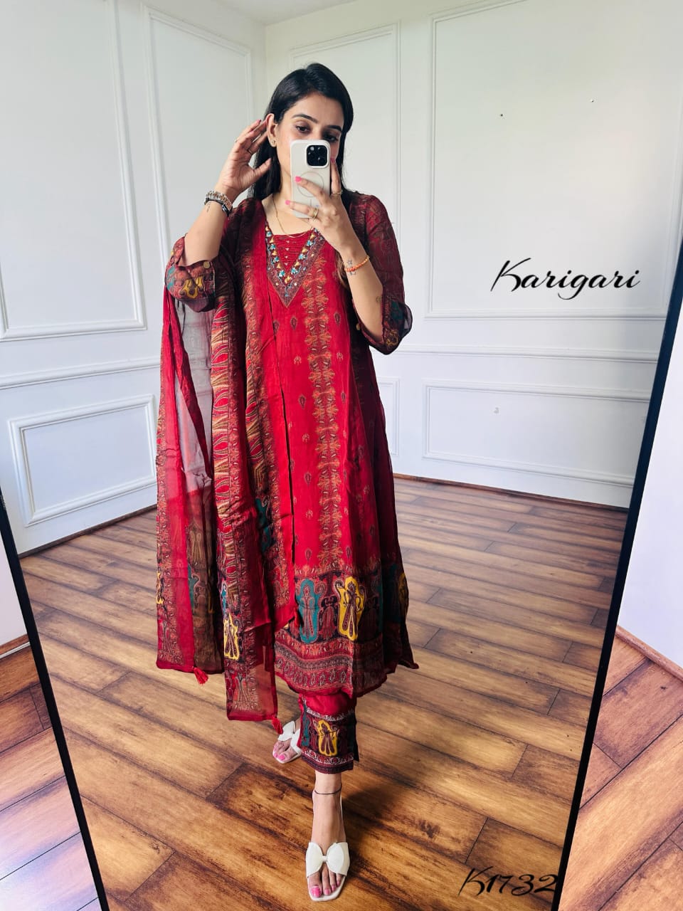 Elegant Soft Organza 3-Piece Suit with Sequin, Cheena & Coin Work Detailing – mahroon