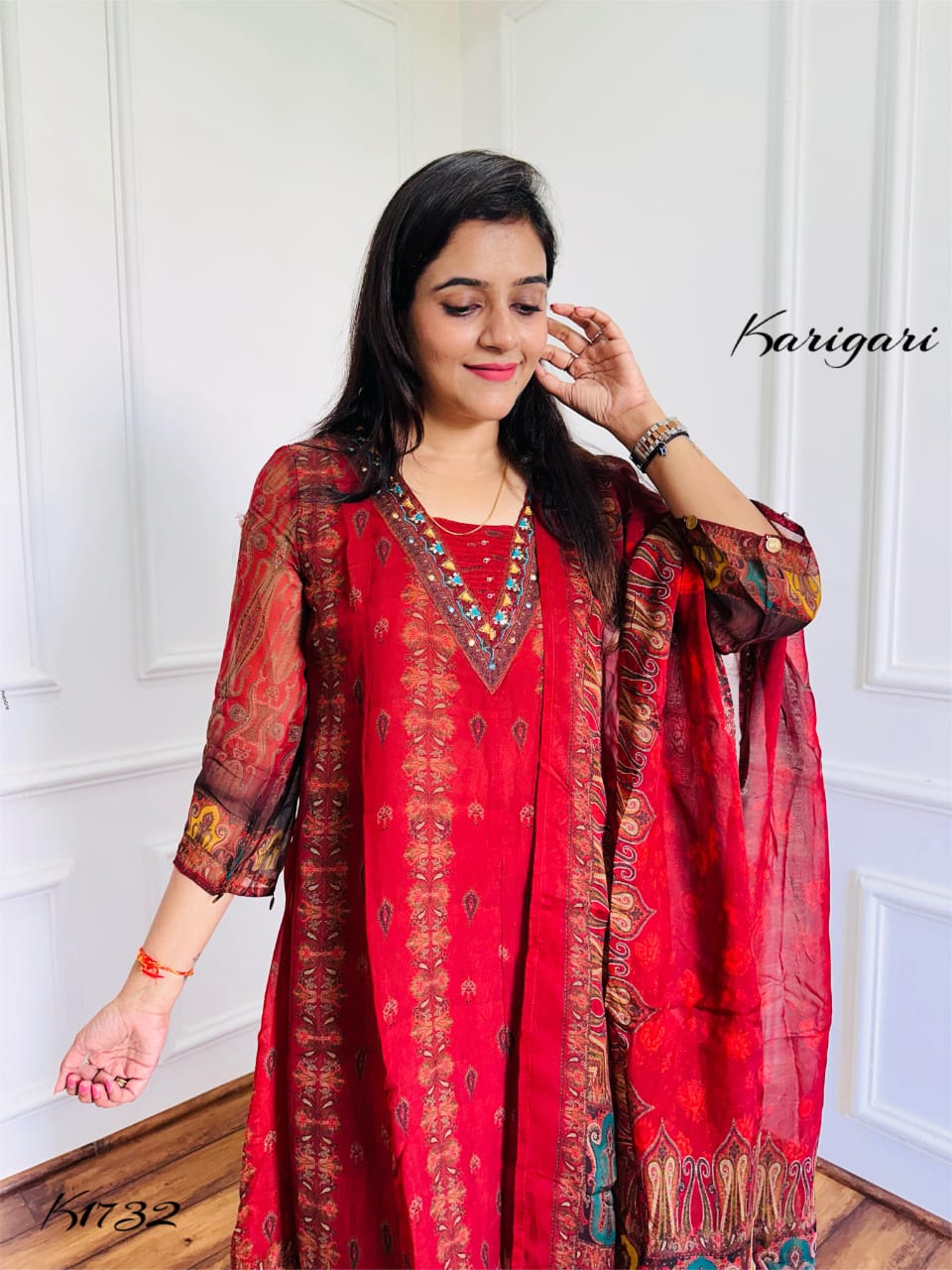 Elegant Soft Organza 3-Piece Suit with Sequin, Cheena & Coin Work Detailing – mahroon