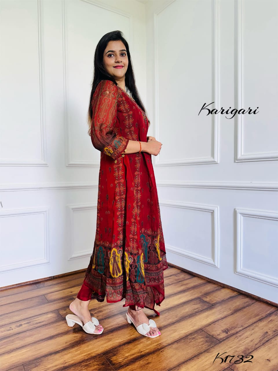 Elegant Soft Organza 3-Piece Suit with Sequin, Cheena & Coin Work Detailing – mahroon