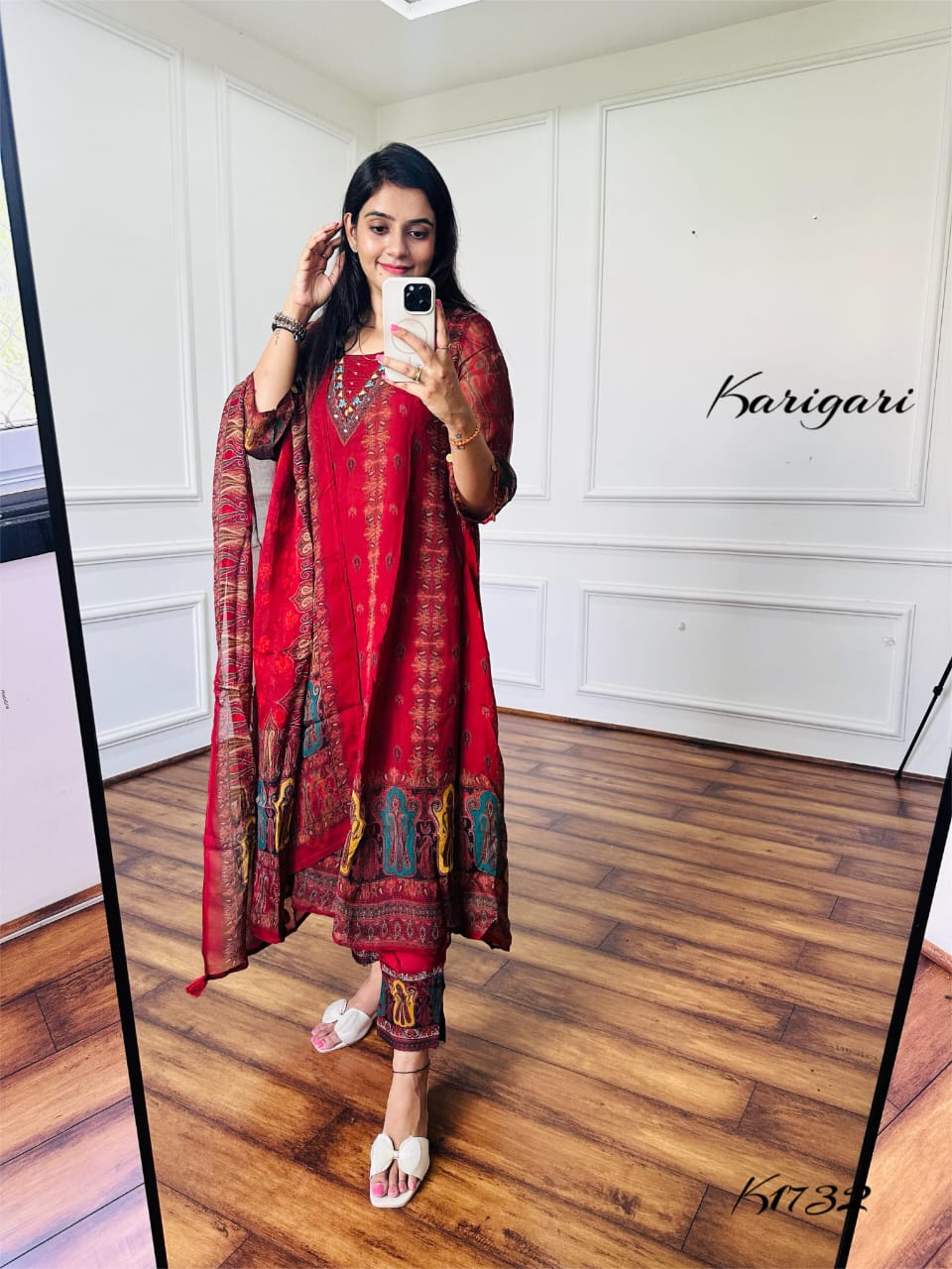 Elegant Soft Organza 3-Piece Suit with Sequin, Cheena & Coin Work Detailing – mahroon