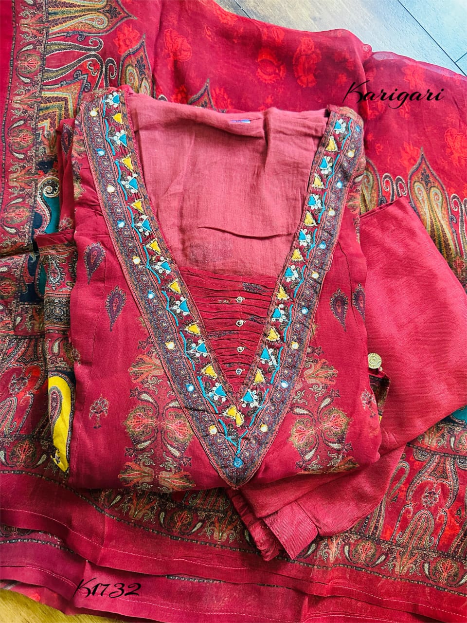Elegant Soft Organza 3-Piece Suit with Sequin, Cheena & Coin Work Detailing – mahroon