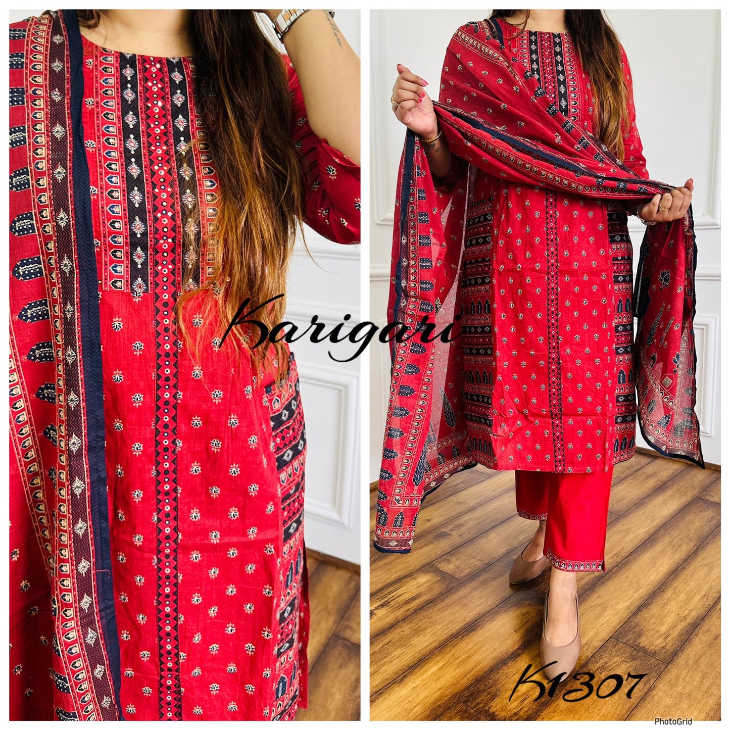 karigari by DKH k1307 Premium cotton straight 3pc suit set