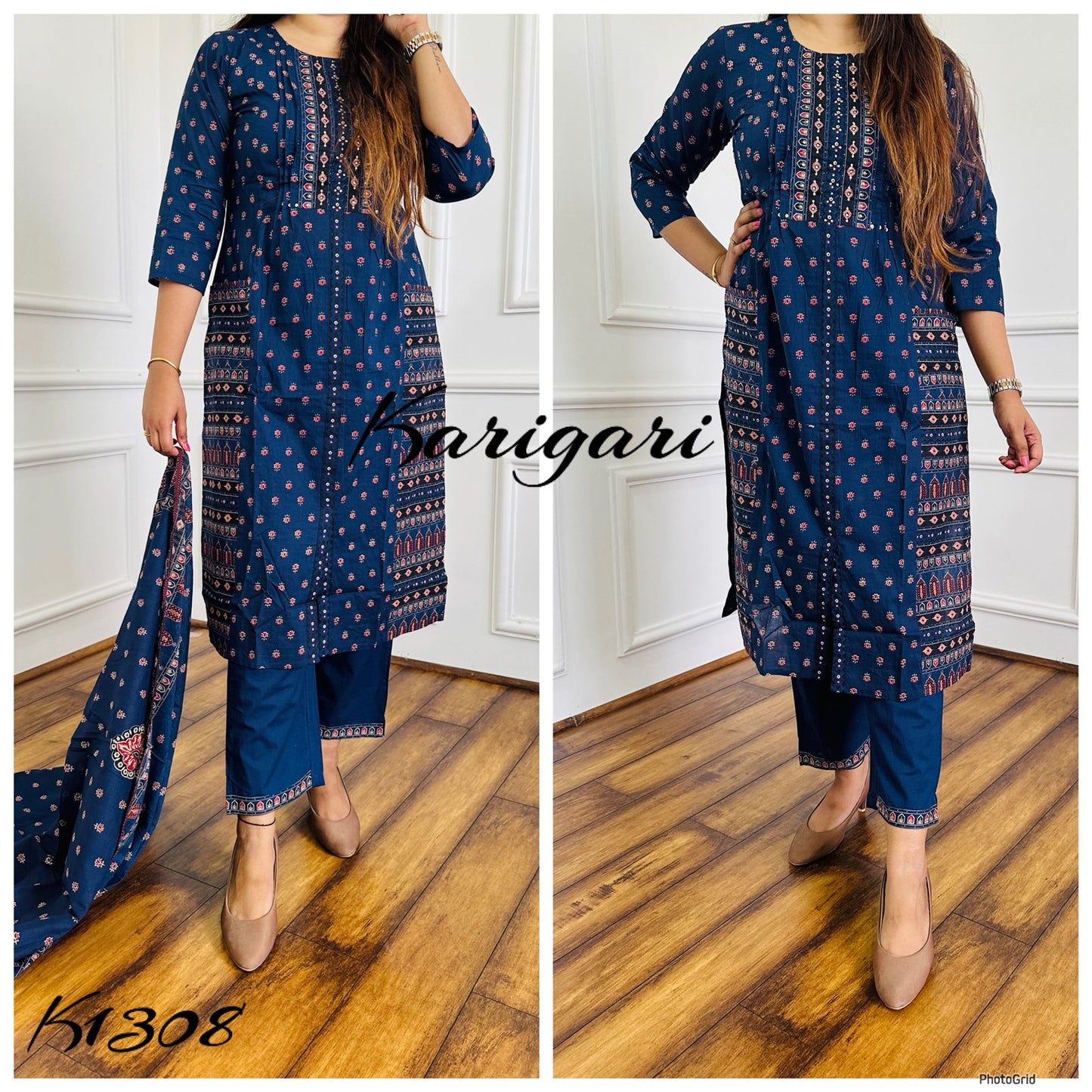 karigari by DKH k1308 Premium cotton straight 3pc suit set