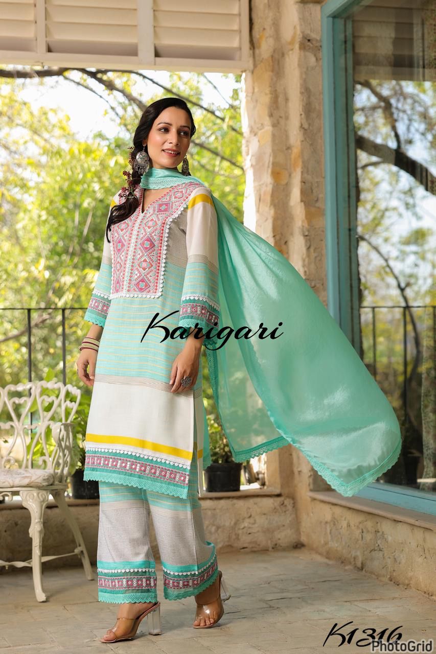 karigari by DKH K1317 Premium cotton 3 pc suit set