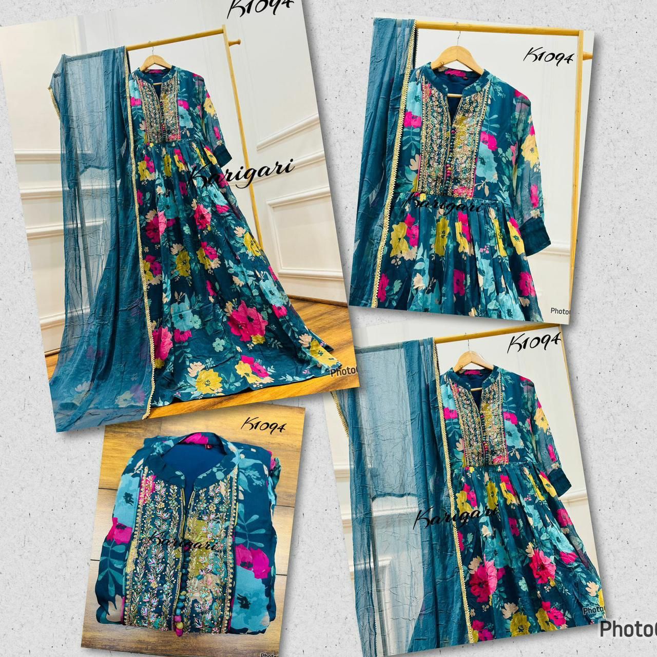 Premium digital printed organza suit k1094