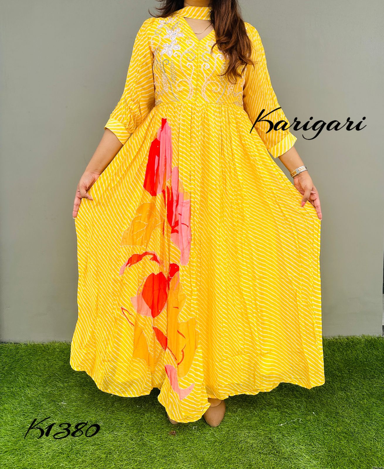 karigari by DKH K1380 Premium georgette lehriya gown
