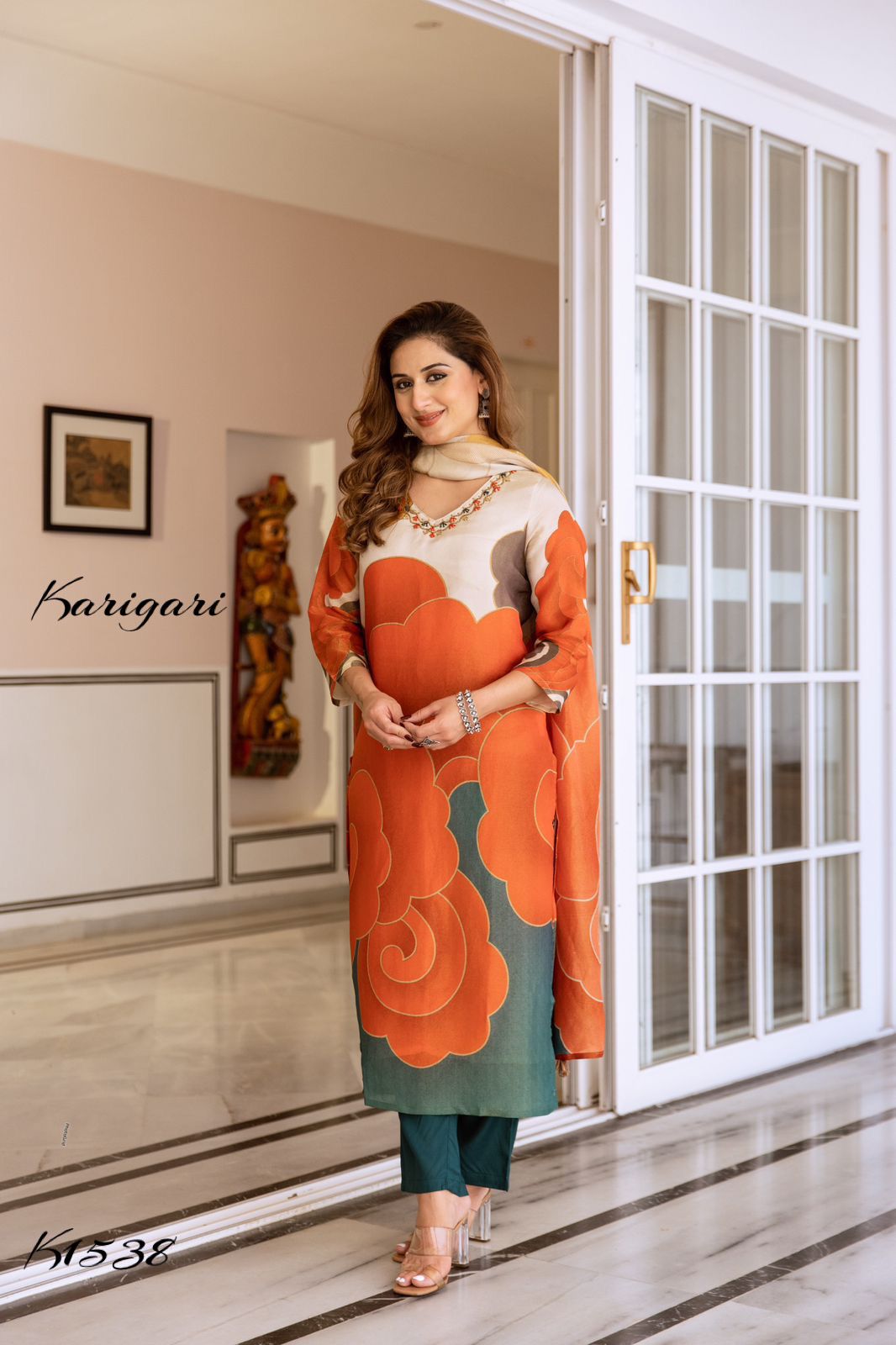 karigari by DKH k1537 Premium shimmer tissue 3 pc suit set