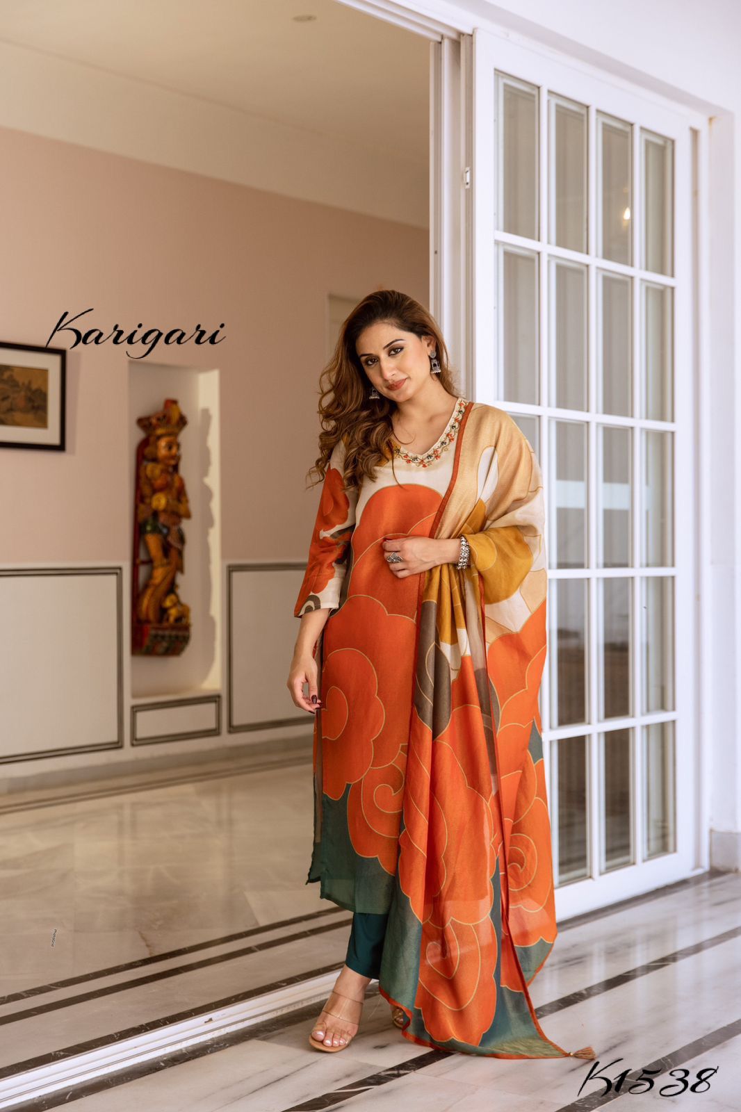 karigari by DKH k1537 Premium shimmer tissue 3 pc suit set