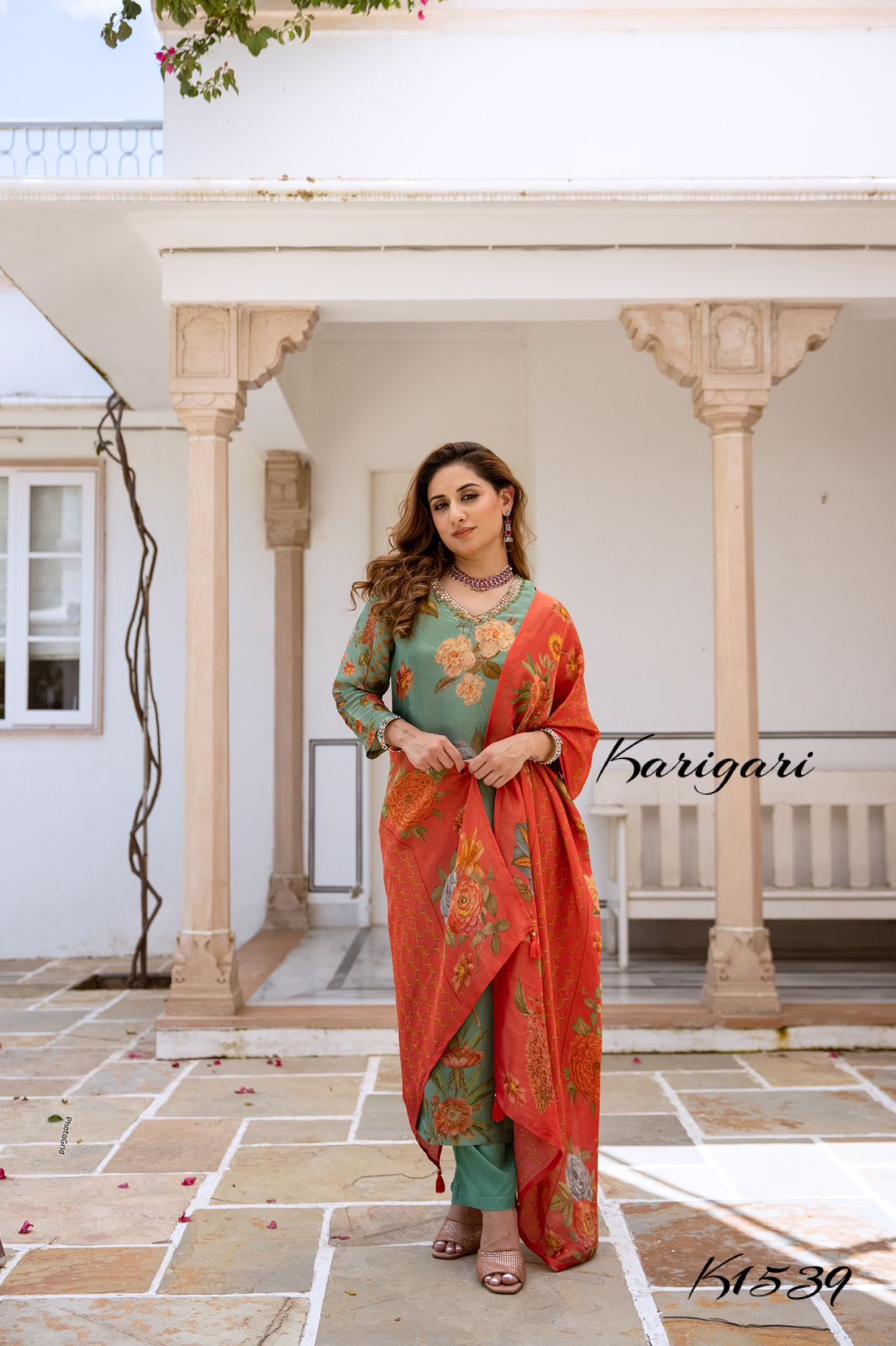 karigari by DKH k1539 Premium shimmer tissue 3 pc suit set