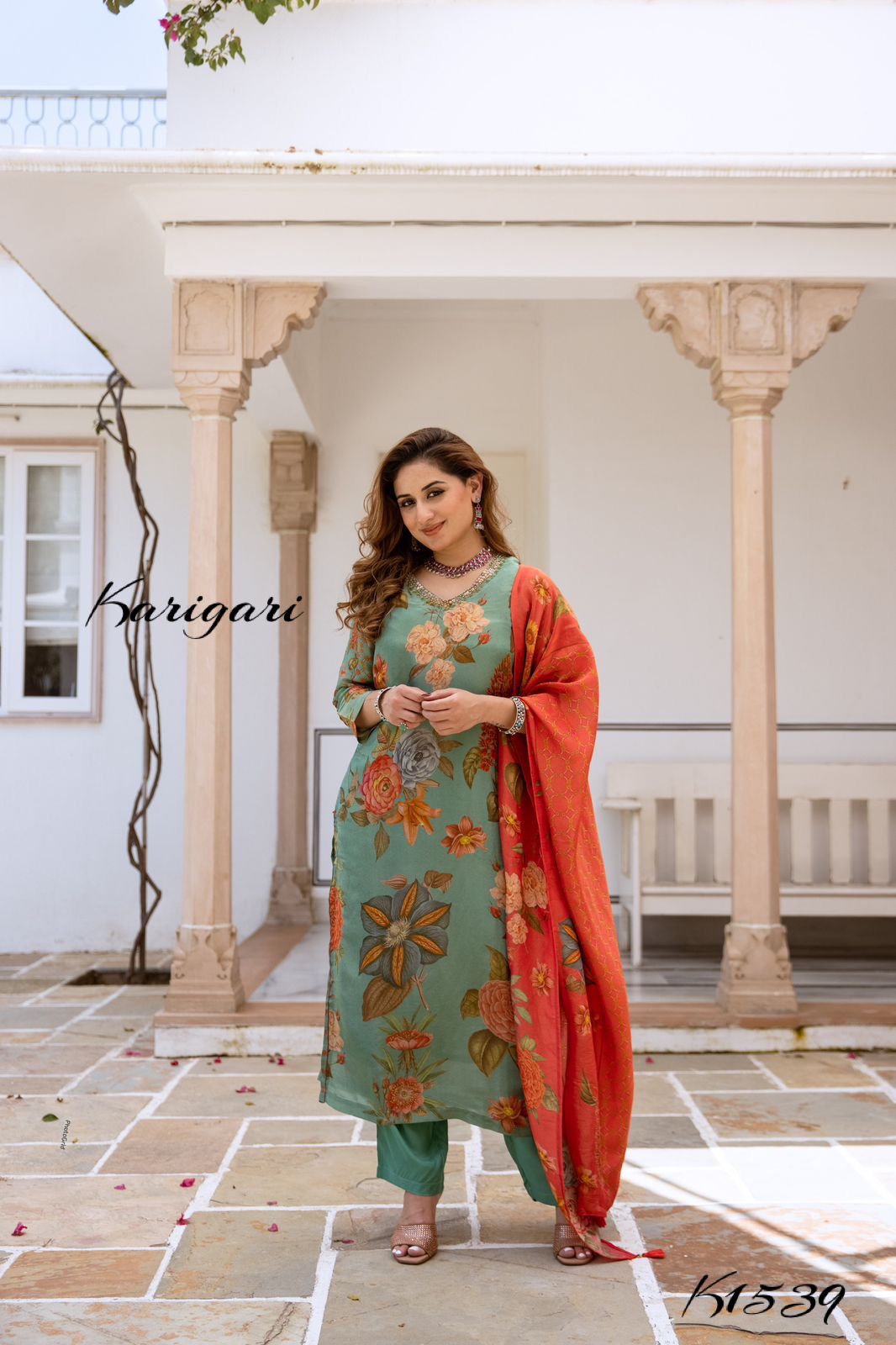 karigari by DKH k1539 Premium shimmer tissue 3 pc suit set