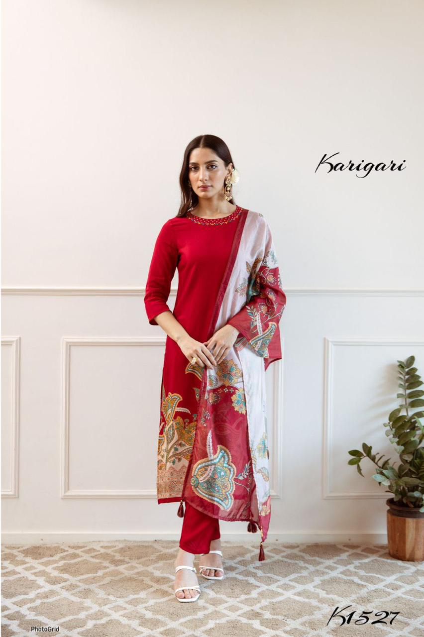 karigari by DKH K1527 Premium viscose muslin 3 pc suit set