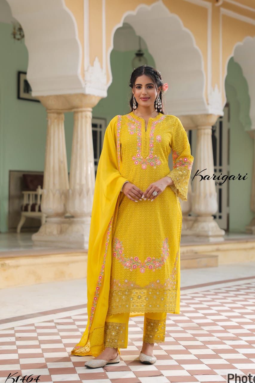 Karigari by DKH K1464 Premium georgette schifli 3 pc suit set
