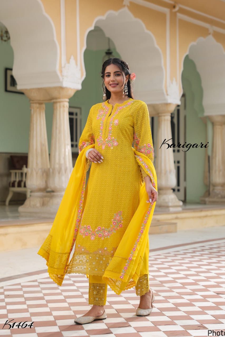 Karigari by DKH K1464 Premium georgette schifli 3 pc suit set