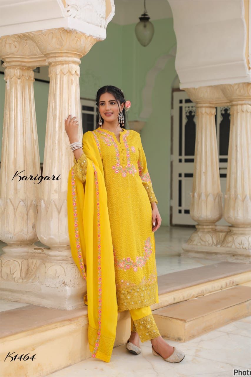 Karigari by DKH K1464 Premium georgette schifli 3 pc suit set