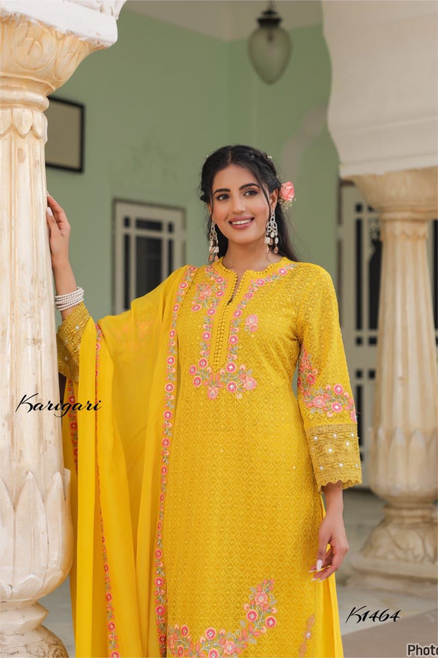 Karigari by DKH K1464 Premium georgette schifli 3 pc suit set