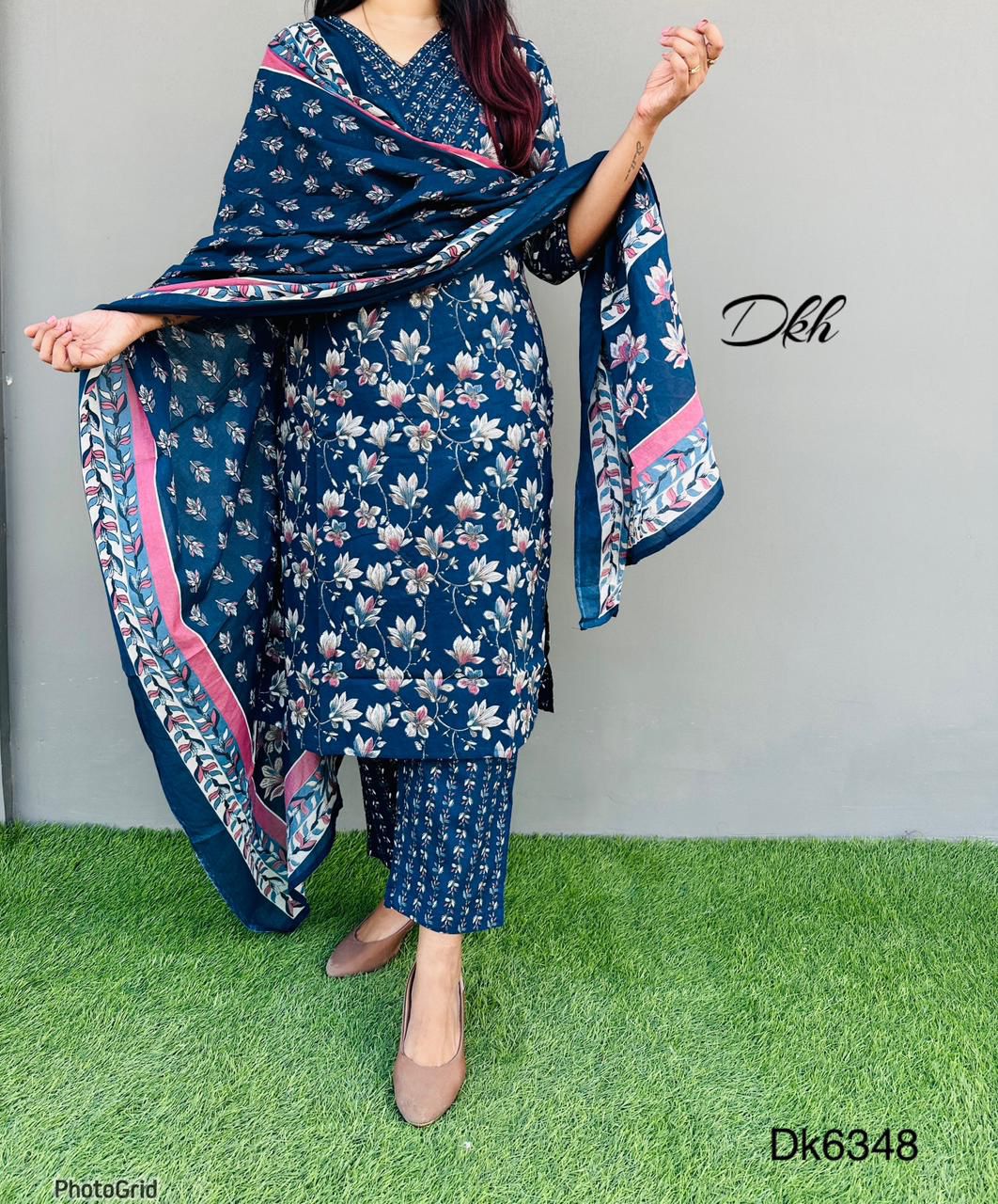 DKH Dk6348 Premium cotton printed 3 pc suit set