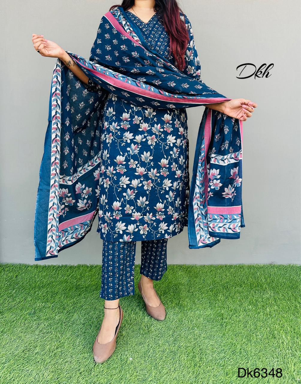 DKH Dk6348 Premium cotton printed 3 pc suit set