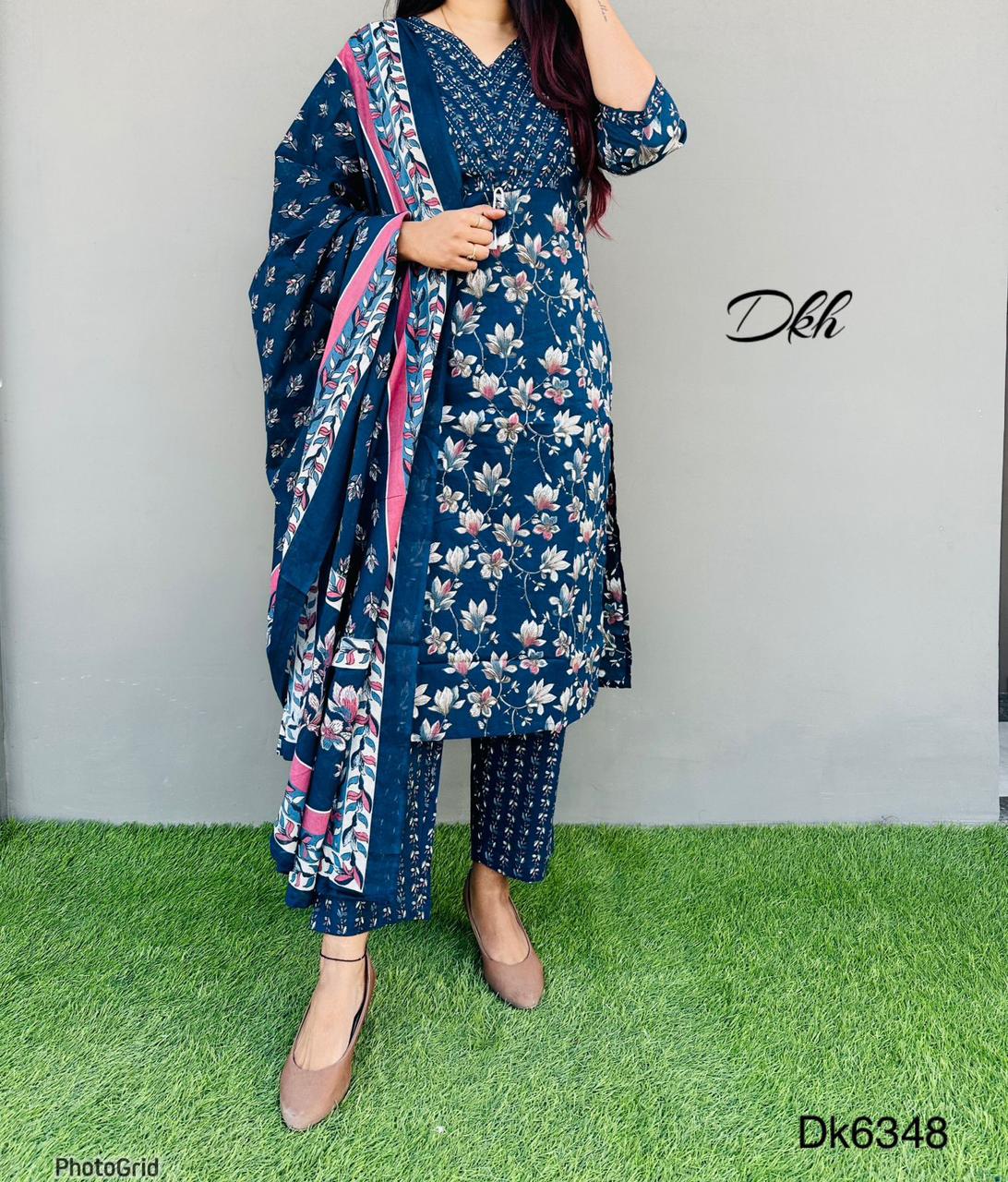 DKH Dk6348 Premium cotton printed 3 pc suit set
