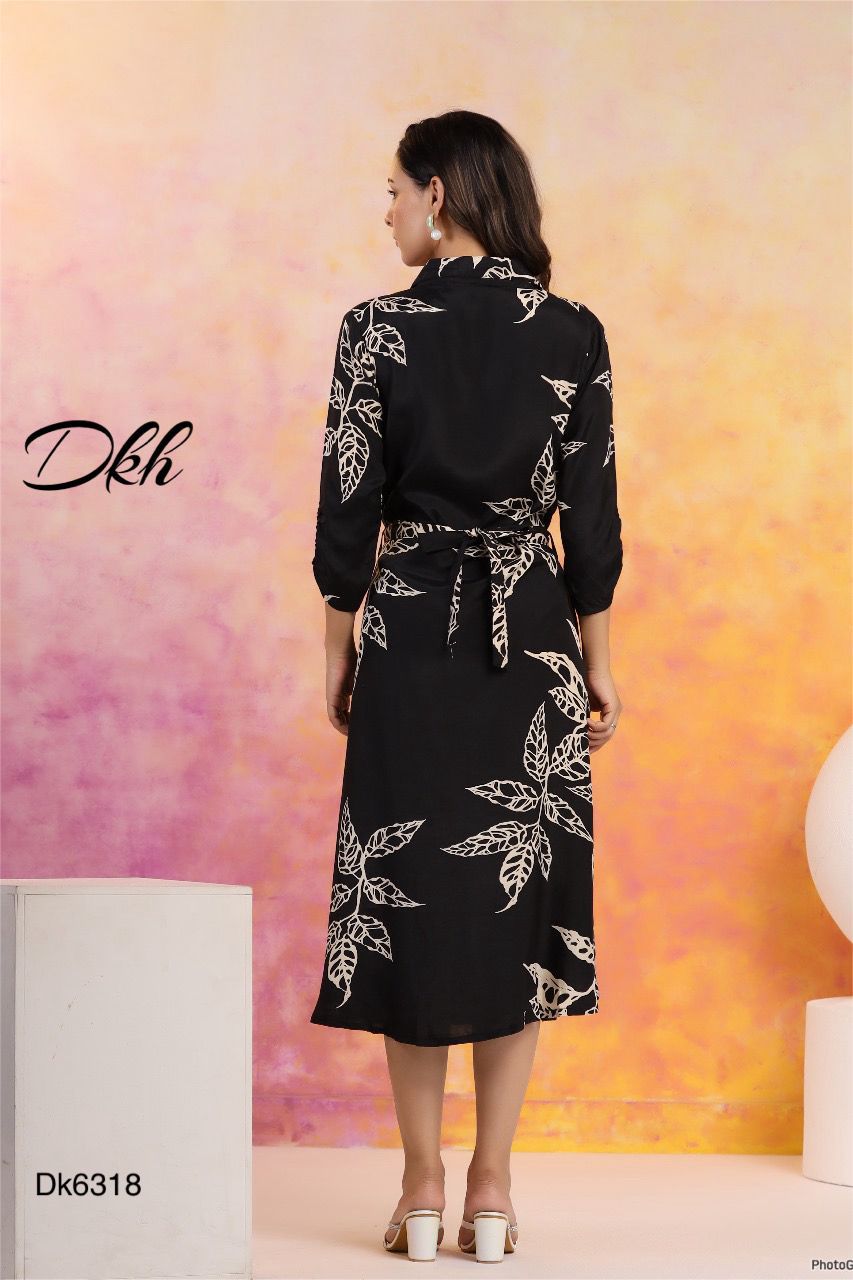 DKH Dk6318 Premium Russian silk black coloured midi dress