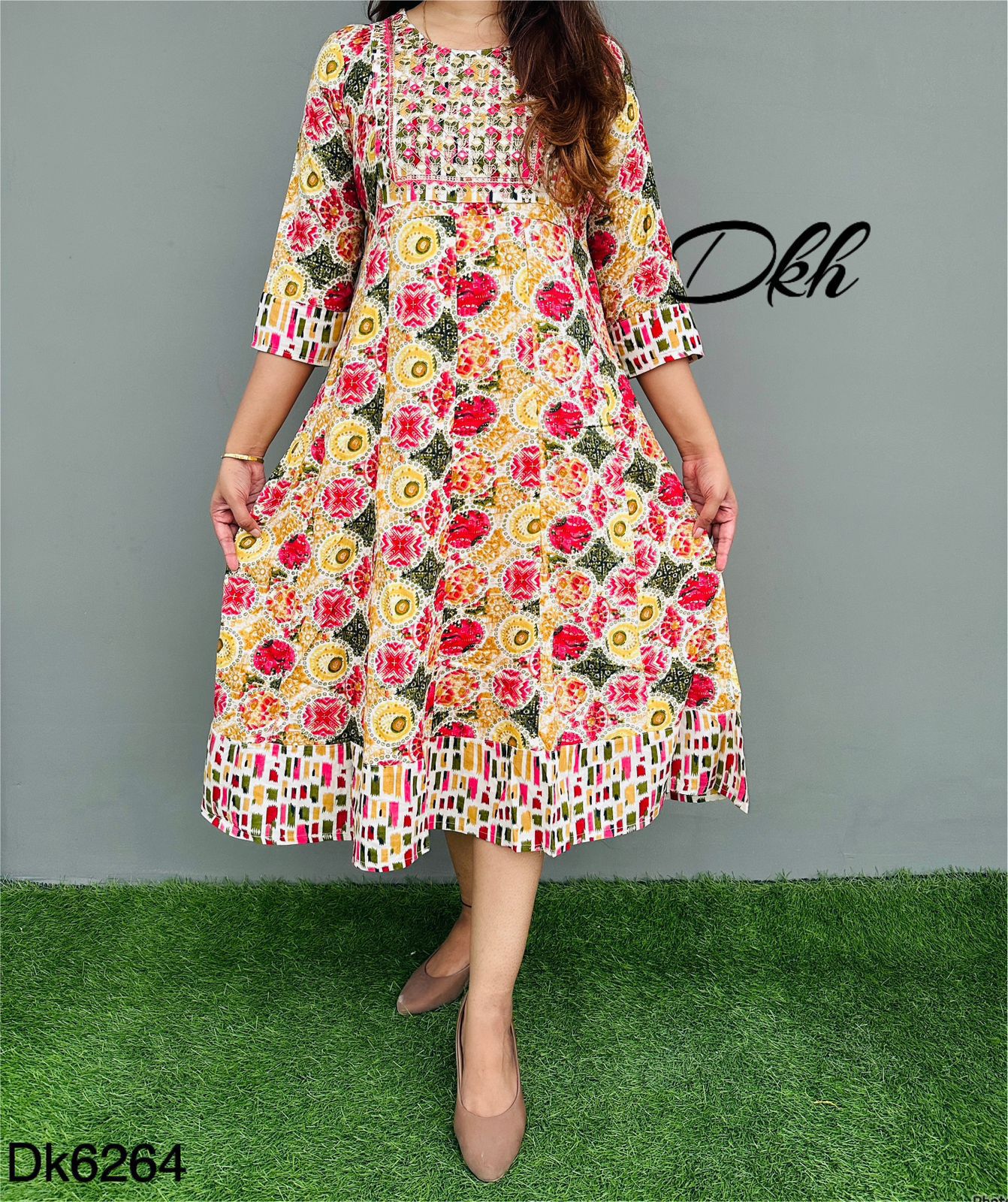 DKH Dk6264 Premium rayon printed middi gown