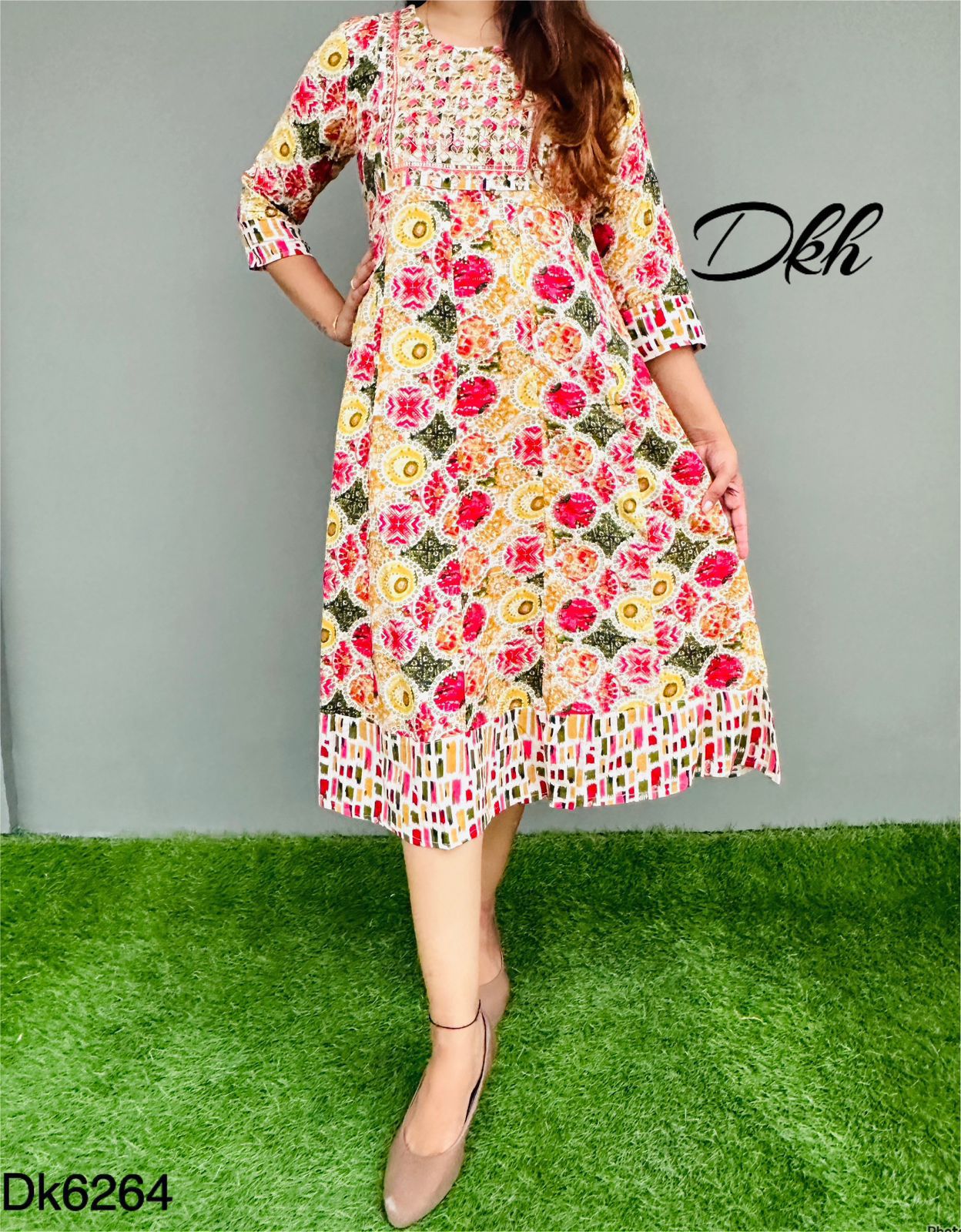 DKH Dk6264 Premium rayon printed middi gown