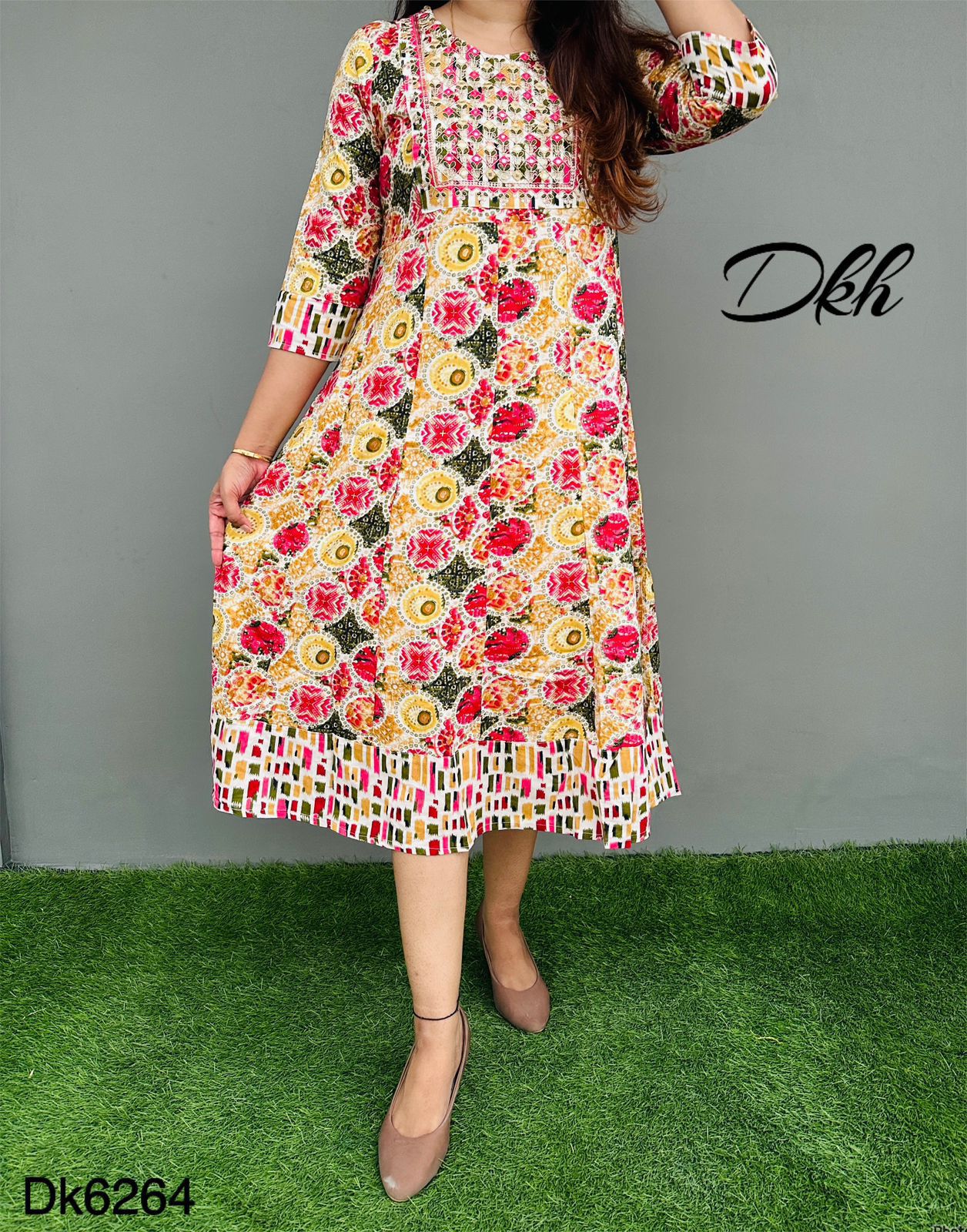 DKH Dk6264 Premium rayon printed middi gown