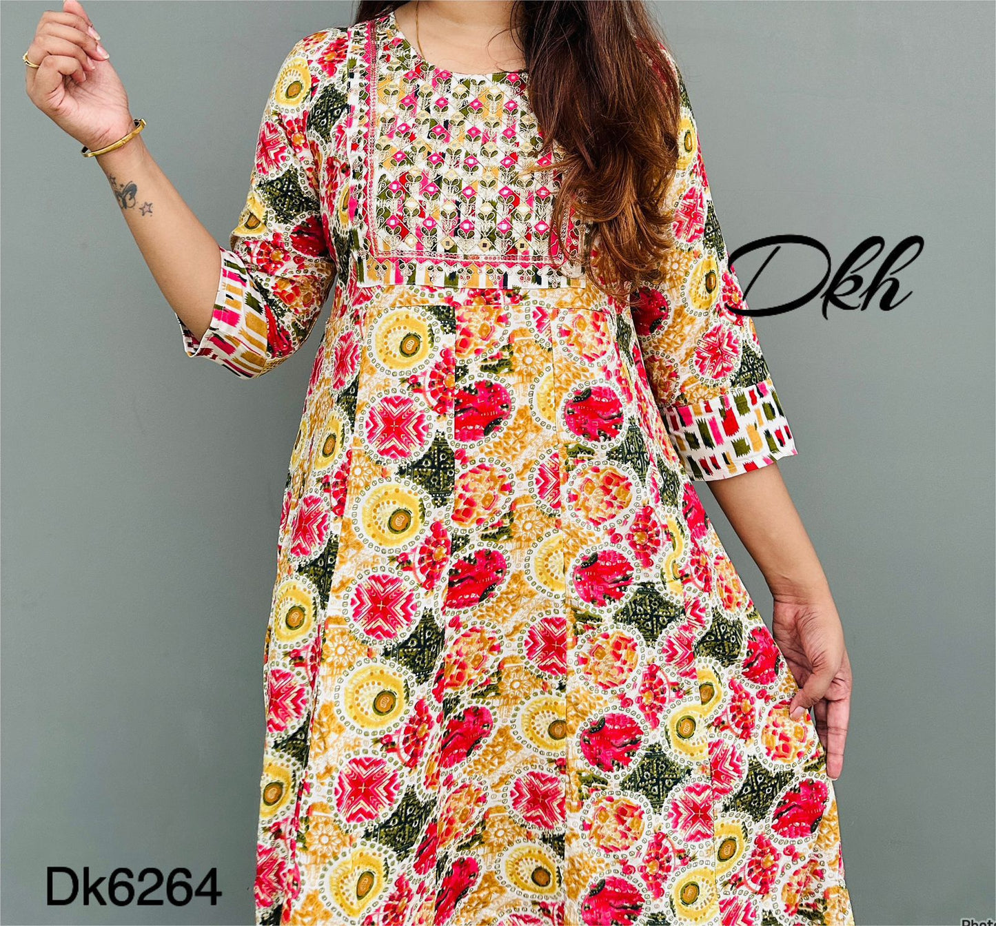 DKH Dk6264 Premium rayon printed middi gown