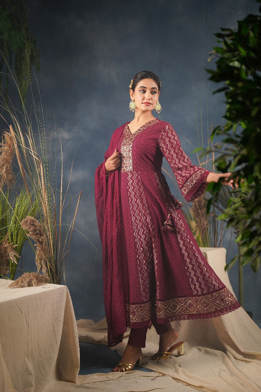 karigari by DkH k1368 Premium cotton schiffli 3 pc anarkali suit set