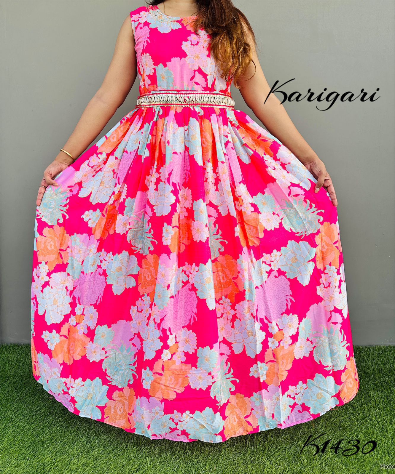 karigari by DKH k1430 Premium chinnon beautifully printed full flare gown
