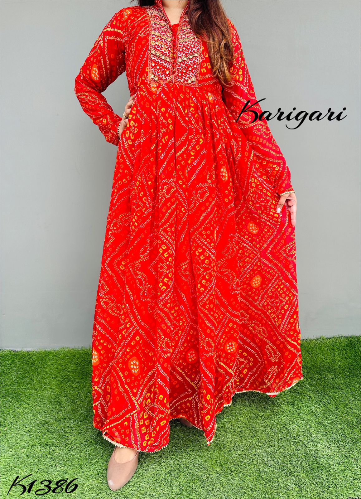 karigari by DKH k1386 BANDHNI LOVE Premium georgette full flare gown