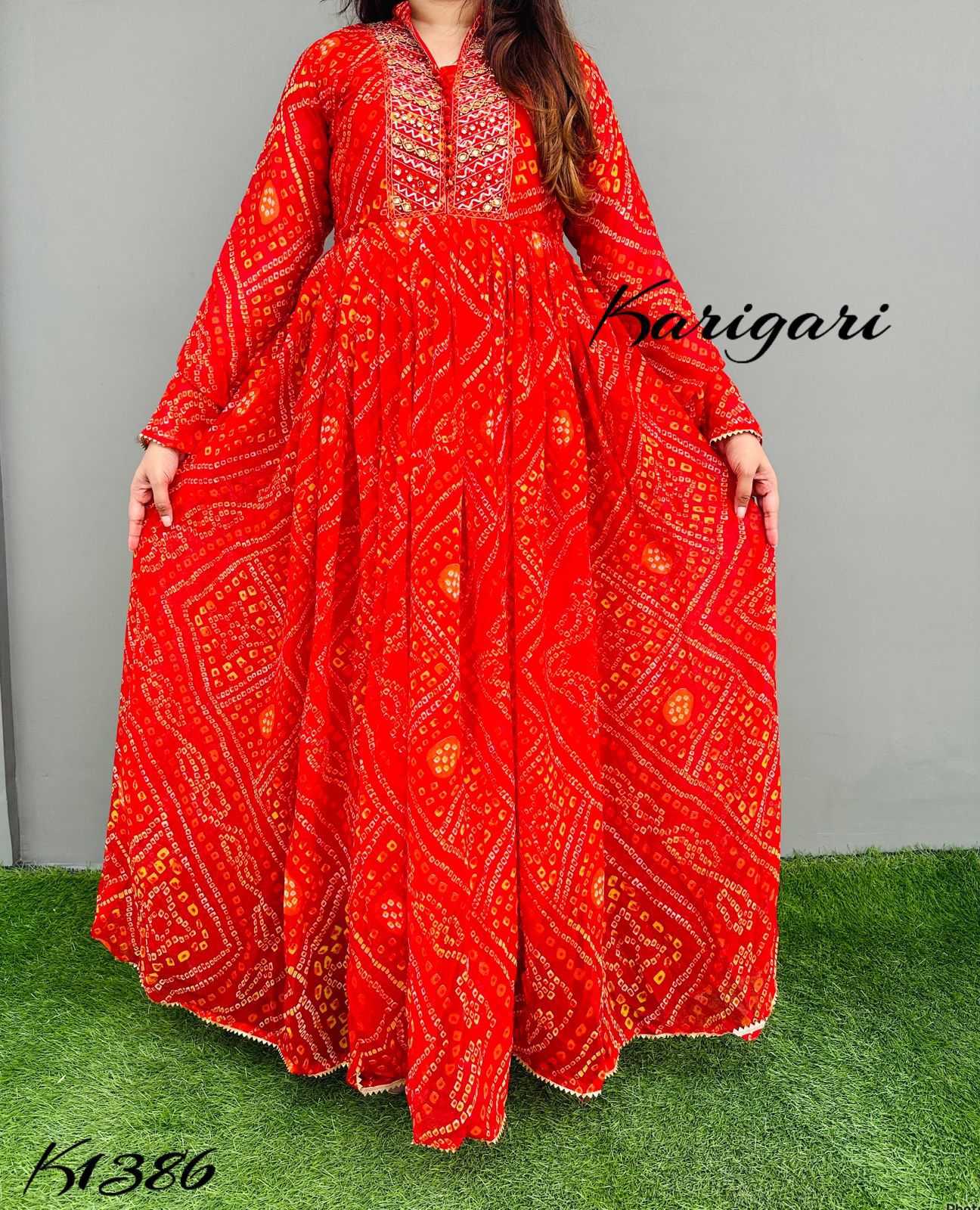 karigari by DKH k1386 BANDHNI LOVE Premium georgette full flare gown