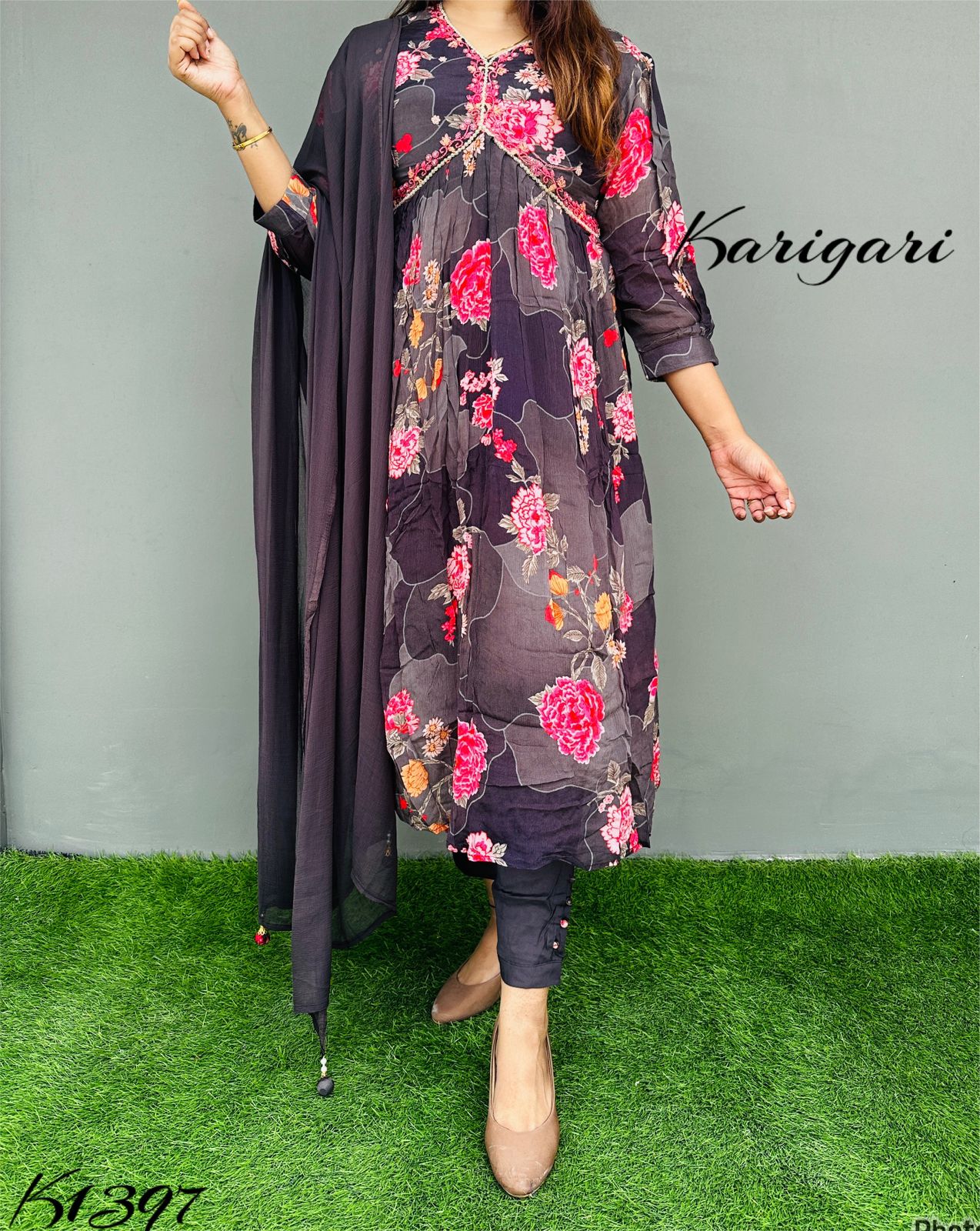 karigari by DKH k1397 Premium quality pure chinnon 3pc suit