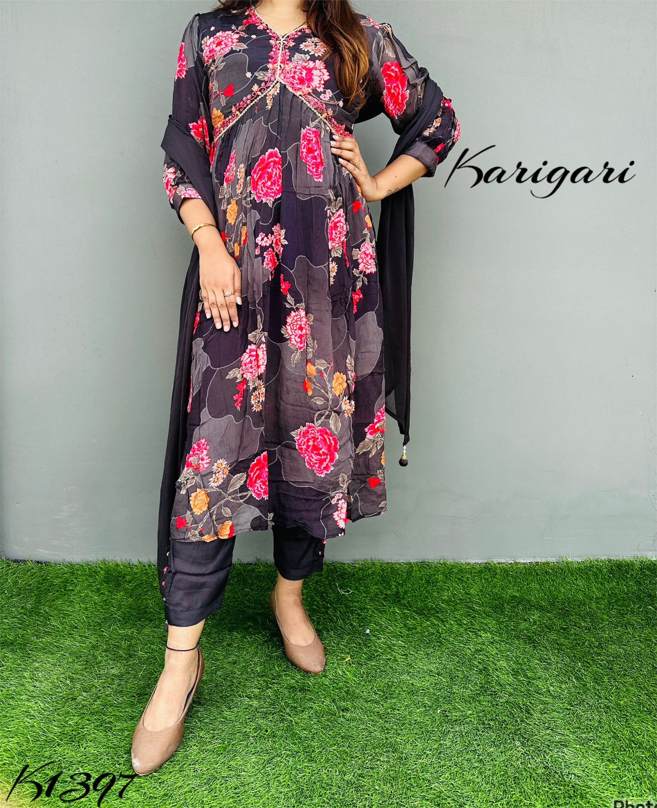 karigari by DKH k1397 Premium quality pure chinnon 3pc suit
