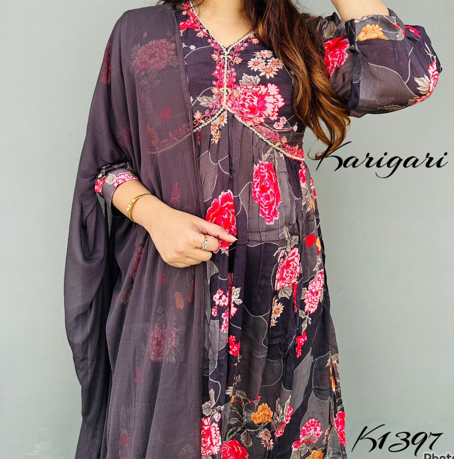 karigari by DKH k1397 Premium quality pure chinnon 3pc suit
