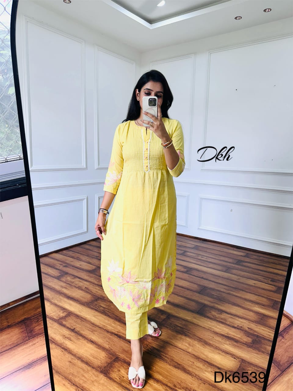 Elegant Yellow Cotton 3-Piece Suit Set with Embroidery & Crush Dupatta