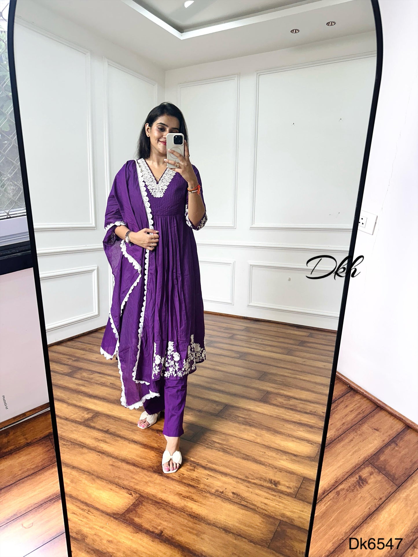 Bright Purple Mul Chanderi 3-Piece Suit Set with Embroidery