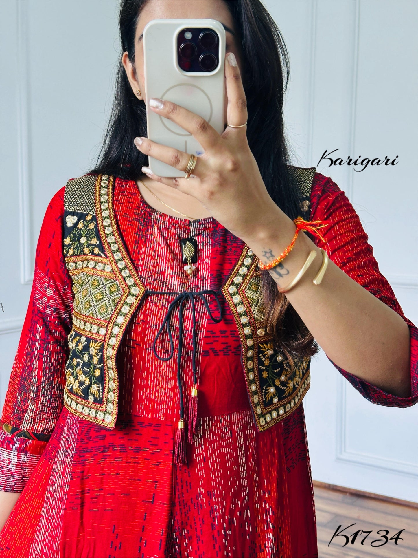 Elegant Rayon Printed Gown with Embroidered Mirror Work Jacket
