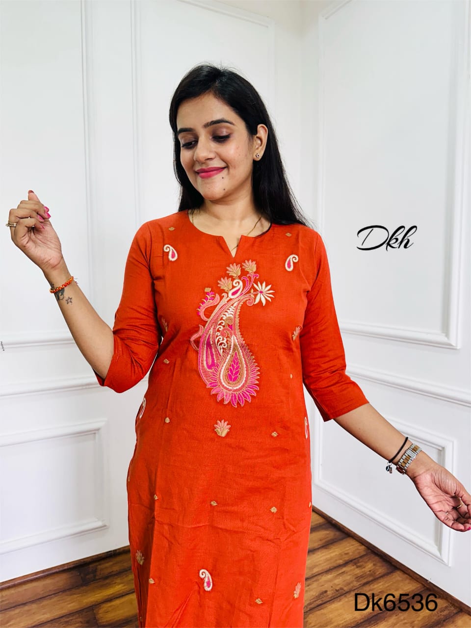 Rust Cotton Flex Embroidered Kurta Set – Two Piece