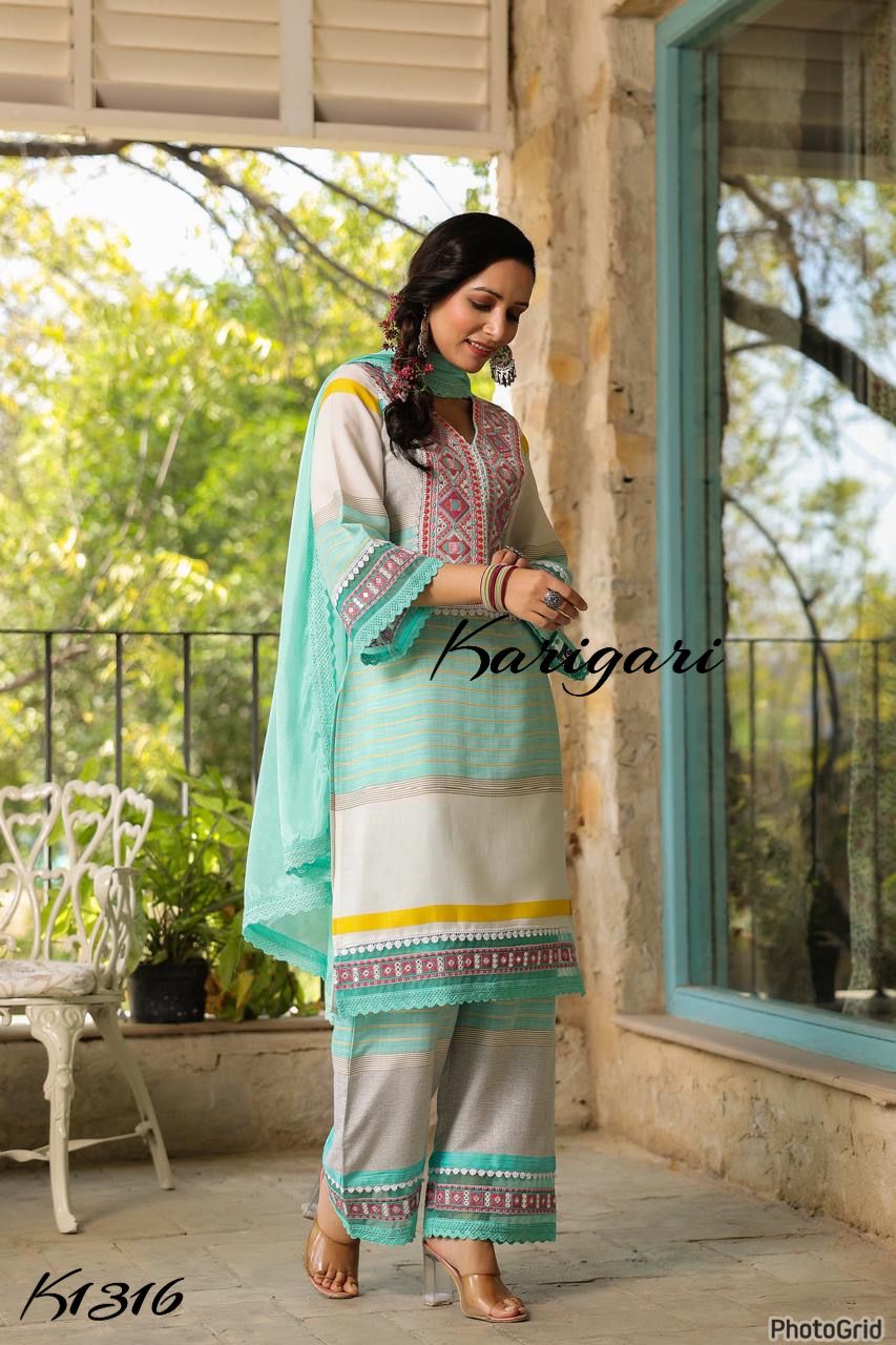 karigari by DKH K1317  Premium cotton 3 pc suit set