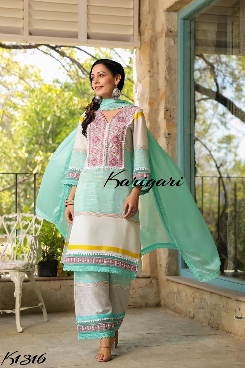 karigari by DKH K1317  Premium cotton 3 pc suit set