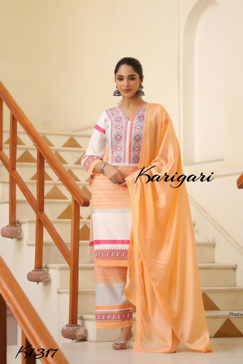 karigari by DKH K1317  Premium cotton 3 pc suit set