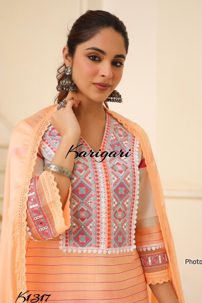 karigari by DKH K1317  Premium cotton 3 pc suit set