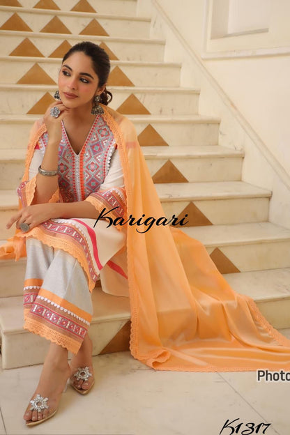 karigari by DKH K1317  Premium cotton 3 pc suit set