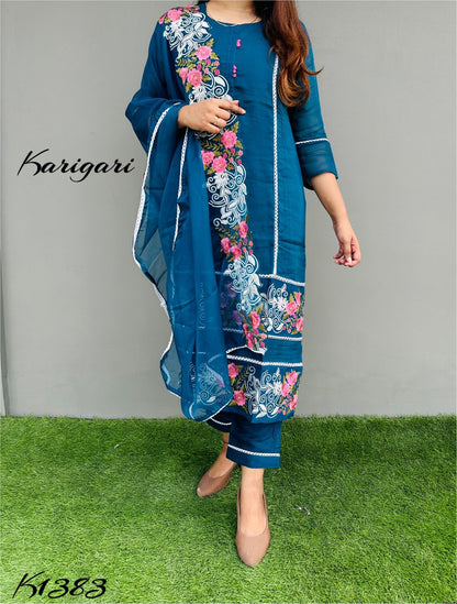 karigari by DKH k1383 Premium pure organza 3 pc suit set