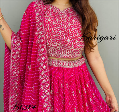k1384 Premium georgette 3 pc lehenga set with crop top skirt and dupatta