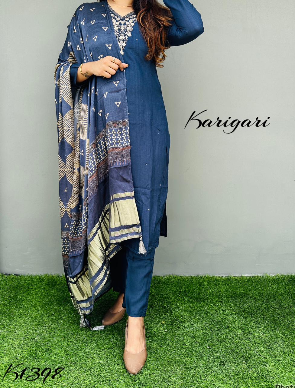 k1398 Premium chanderi silk 3 pc suit set