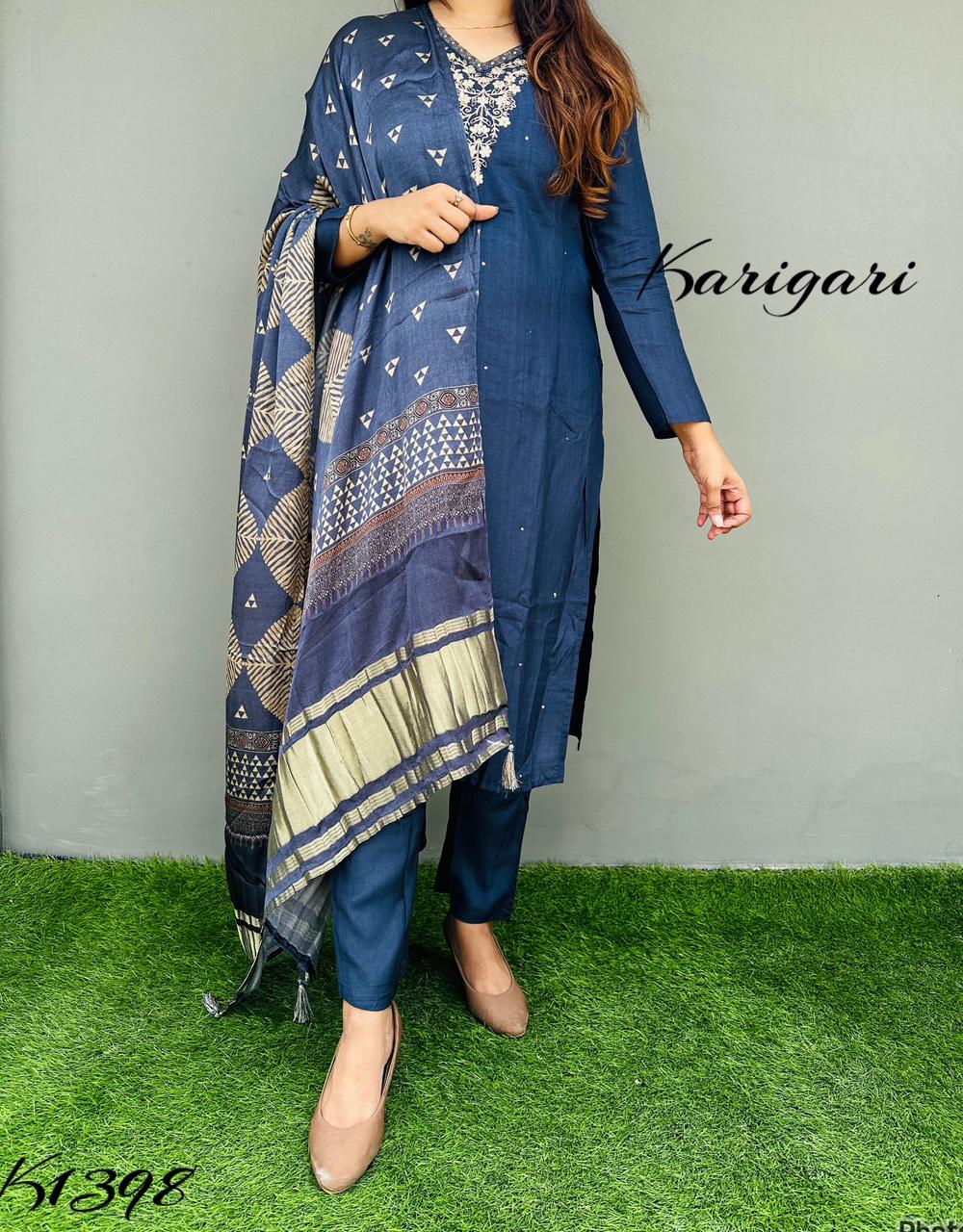 k1398 Premium chanderi silk 3 pc suit set