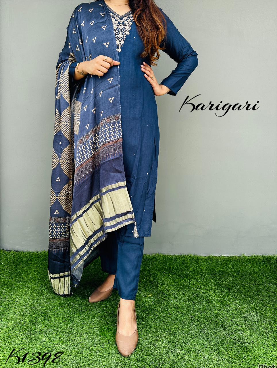 k1398 Premium chanderi silk 3 pc suit set