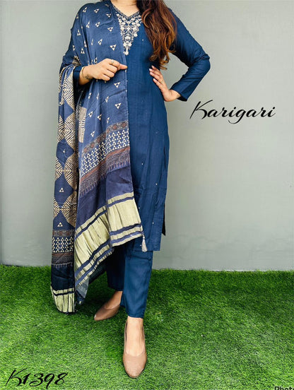 k1398 Premium chanderi silk 3 pc suit set